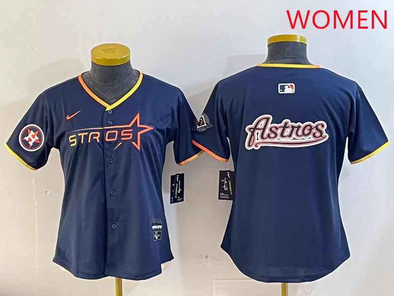 Women Houston Astros Blank Drak Blue Three generations Joint Name 2025 Nike MLB Jersey style 18->women mlb jersey->Women Jersey